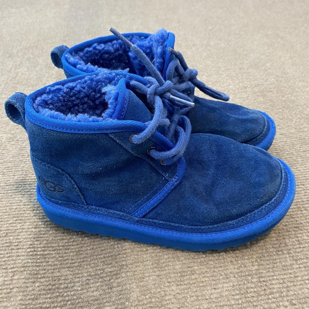 UGG Chukka Boots‎ Kids Size 1 Blue Suede Fleece Lined Winter Ankle Lace Up